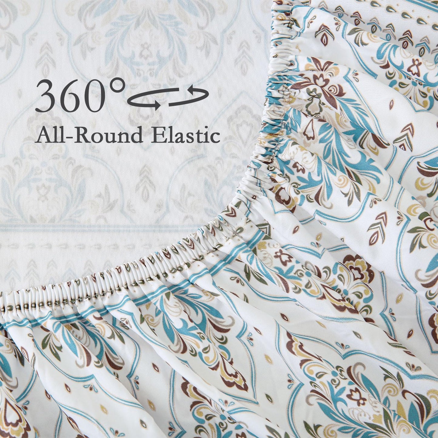 ChicView Queen Size Paisley Printed Sheet Set,4 Pieces Boho Style Breathable Soft Microfiber Bedsheets, Anti Pilling Deep Pockets Easy Care Bed Sheets, White Green