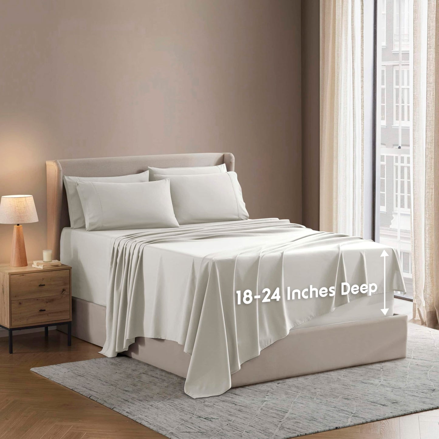 Nestl Extra Deep Cal King Sheet Set - 6 Piece Breathable & Cooling Sheets - Hotel Luxury Bedding Set w/18-24 Inch Deep Pockets - Easy & Secure Fit - Super Soft, Wrinkle Free & Comfy - Off White