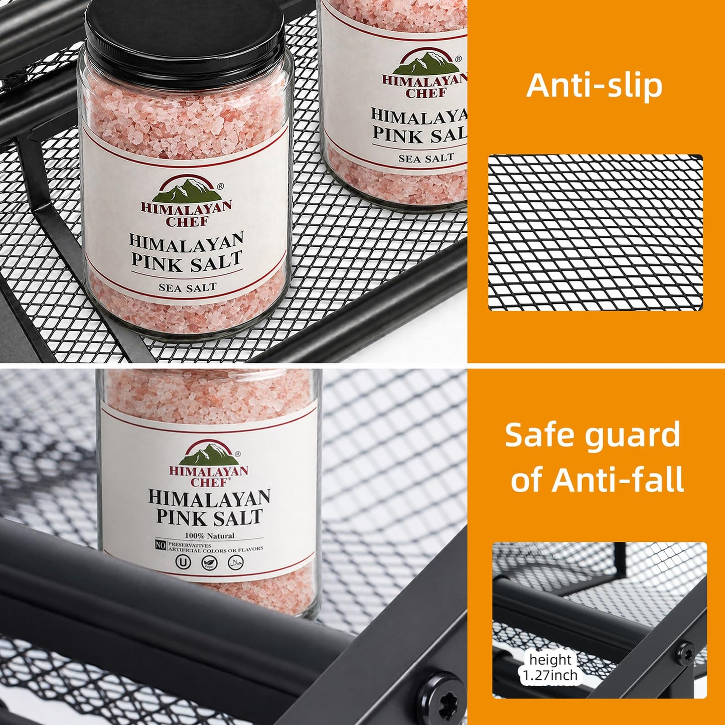 Lesmery 2 Tier Expandable Spice Rack Organizer for Kitchen Cabinet,13.7"-23.6" Heavy Duty Spice Organization Shelf,Metal Pantry Storage Shelves Racks,Good Space for Pantry, Counter top,Patent Pending