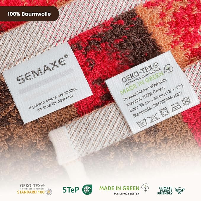 SEMAXE 100% Cotton Washcloths 12-Pack, 13 × 13 Inch Soft Luxury Face Towels –