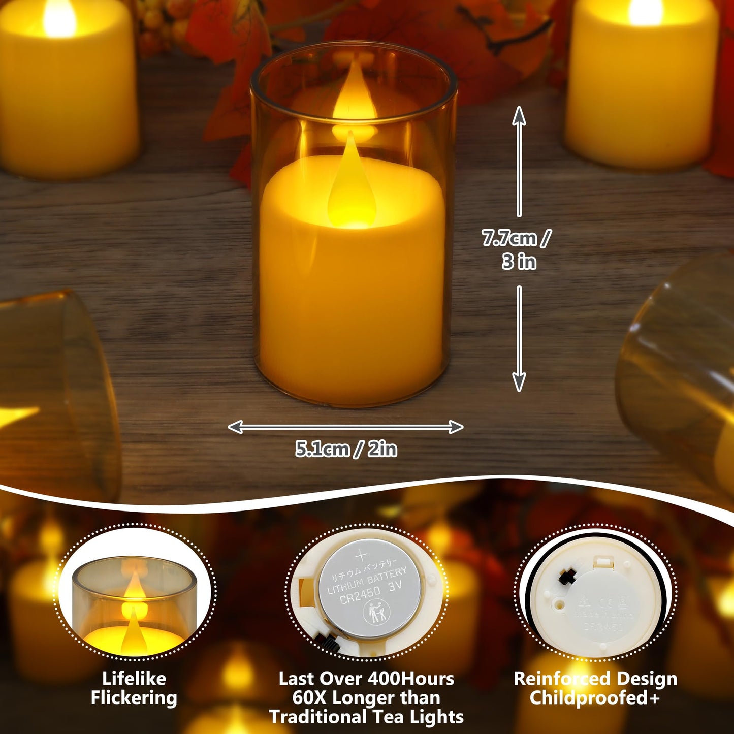 Topstone 6 PCS Flameless LED Tea Light Candles with Remote Control, Battery Operated Flickering Fake Tealights for Home Decor, Wedding, Christmas