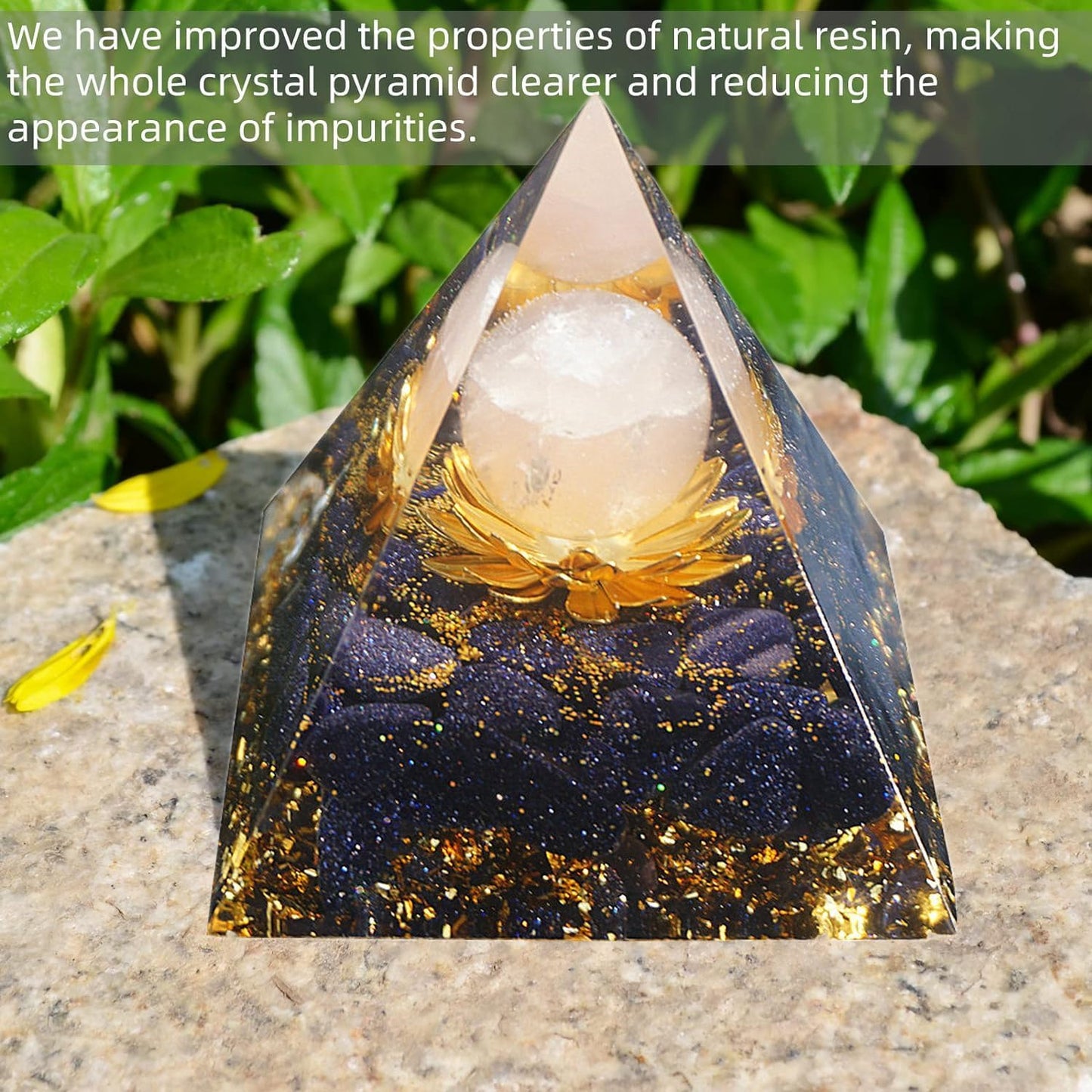 EternalOrgone New Inspirational Crystal Pyramid Orgone Pyramids Flower of Life Rose Quartz with Blue Standstone Reiki Charged Energy Pyramid Generator for Protection Meditation Orgonite Pyramids