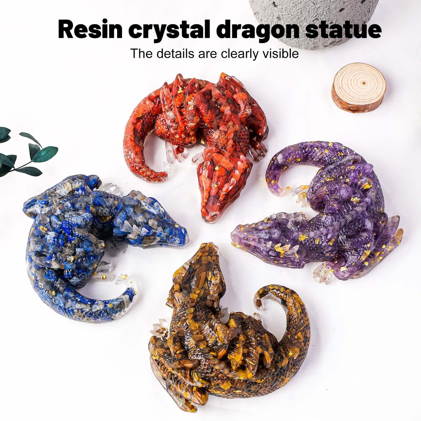 RJINGSHI Crystal Dragon Ornament, Natural Crushed Stone Resin, Home Table Decor Gift (Tiger's Eye)