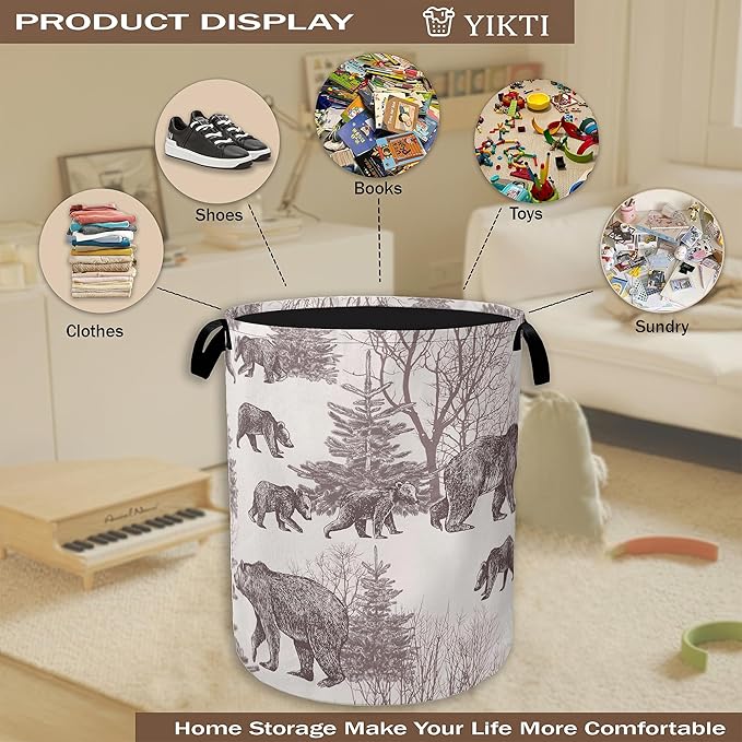 Forest Bear Laundry Hamper, Vintage Animal Clothes Hamper