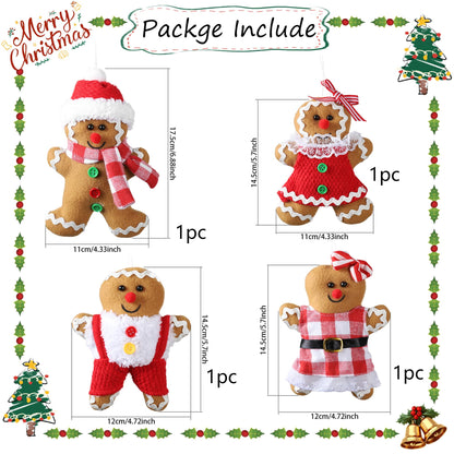4Pcs Christmas Decorations Indoor, 5.7 Inch Gingerbread Plush Ornaments, Stuffed Gingerbread Man Christmas Decor for Home Xmas Season