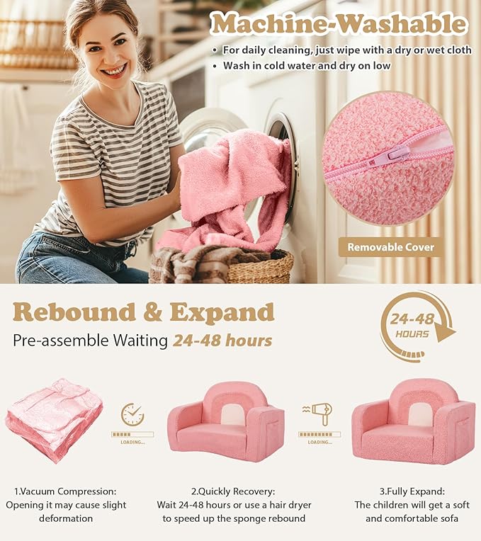 Foryoomi Kids Couch, 2-in-1 Soft Toddler Couch Fold Out