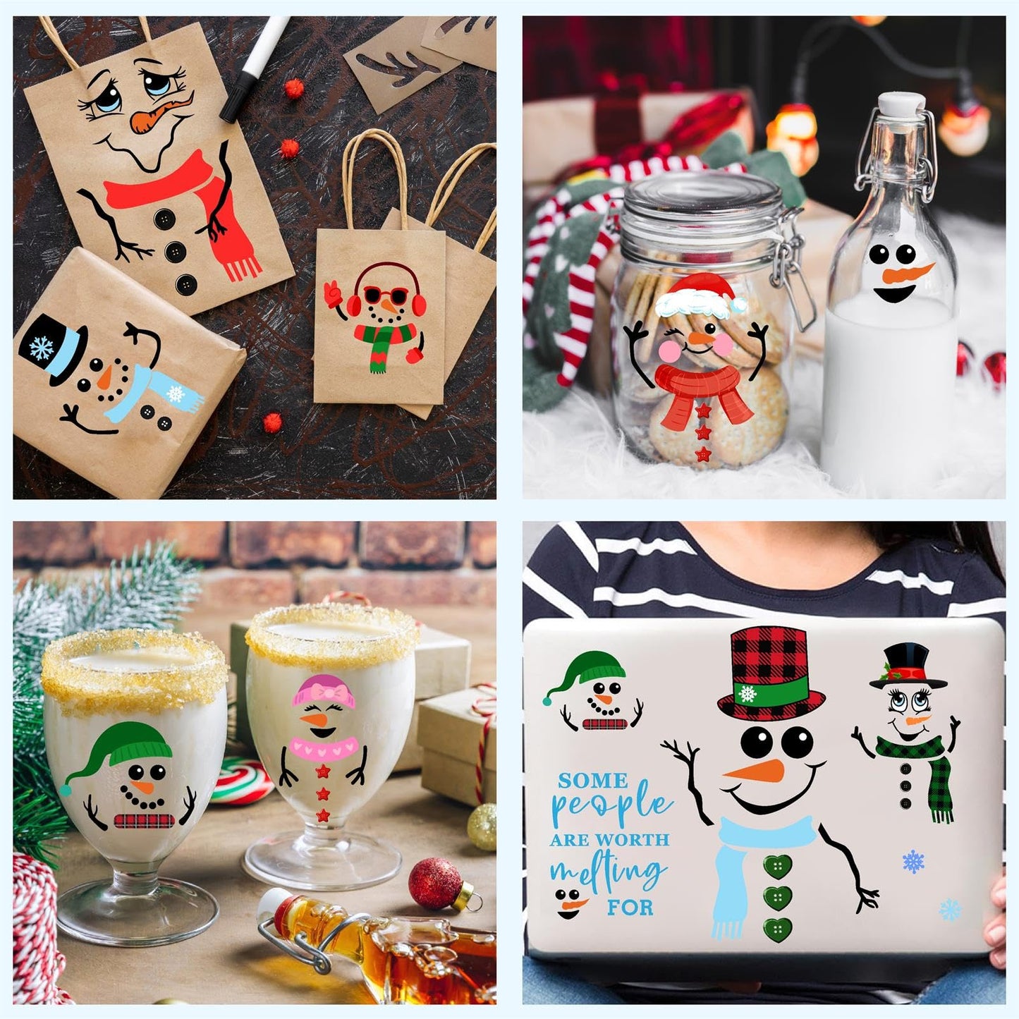 Funny Snowman Decals Christmas Snowman Faces Stickers for Glass Window Stickers Clings Christmas Ornaments Decals for Crafts Cute Cartoon DIY Snowman Faces Stickers Party Supplies Decorations