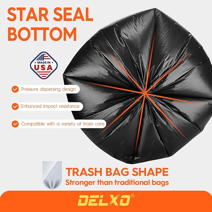 Delxo 55-60 Gallon Trash Bags, Durable & Puncture-Resistant Plastic Bolsas para
