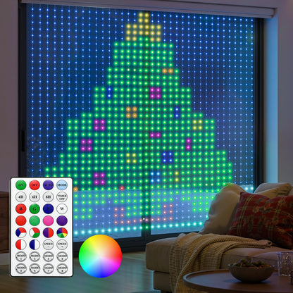 Brightown 400 RGBIC LED Smart Curtain Fairy Lights, 6.6x6.6ft Dynamic Color Changing Christmas String Lights with Remote, IP65 Waterproof Smart Wall Window Lights for Bedroom Living Room Garage