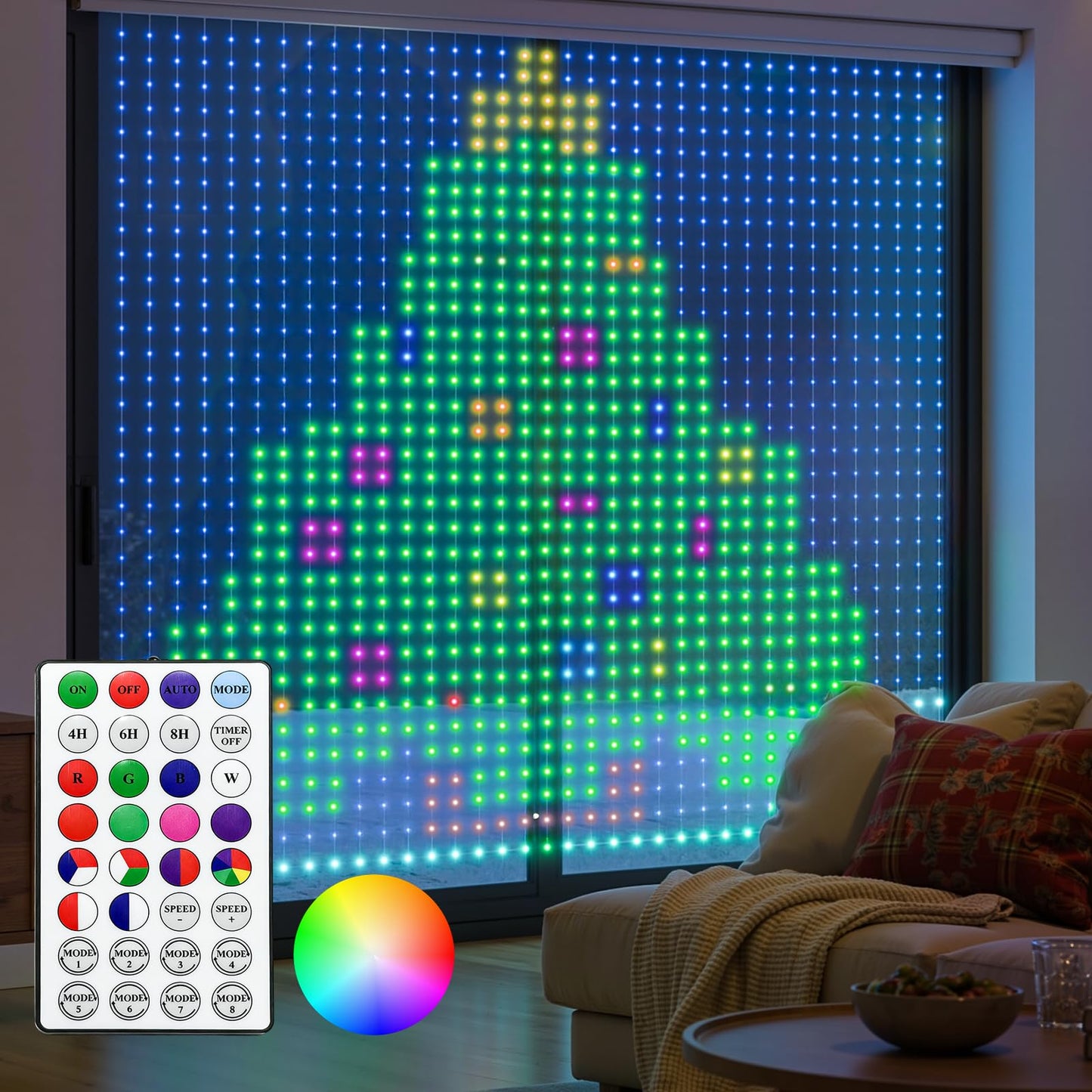 Brightown 400 RGBIC LED Smart Curtain Fairy Lights, 6.6x6.6ft Dynamic Color Changing Christmas String Lights with Remote, IP65 Waterproof Smart Wall Window Lights for Bedroom Living Room Garage