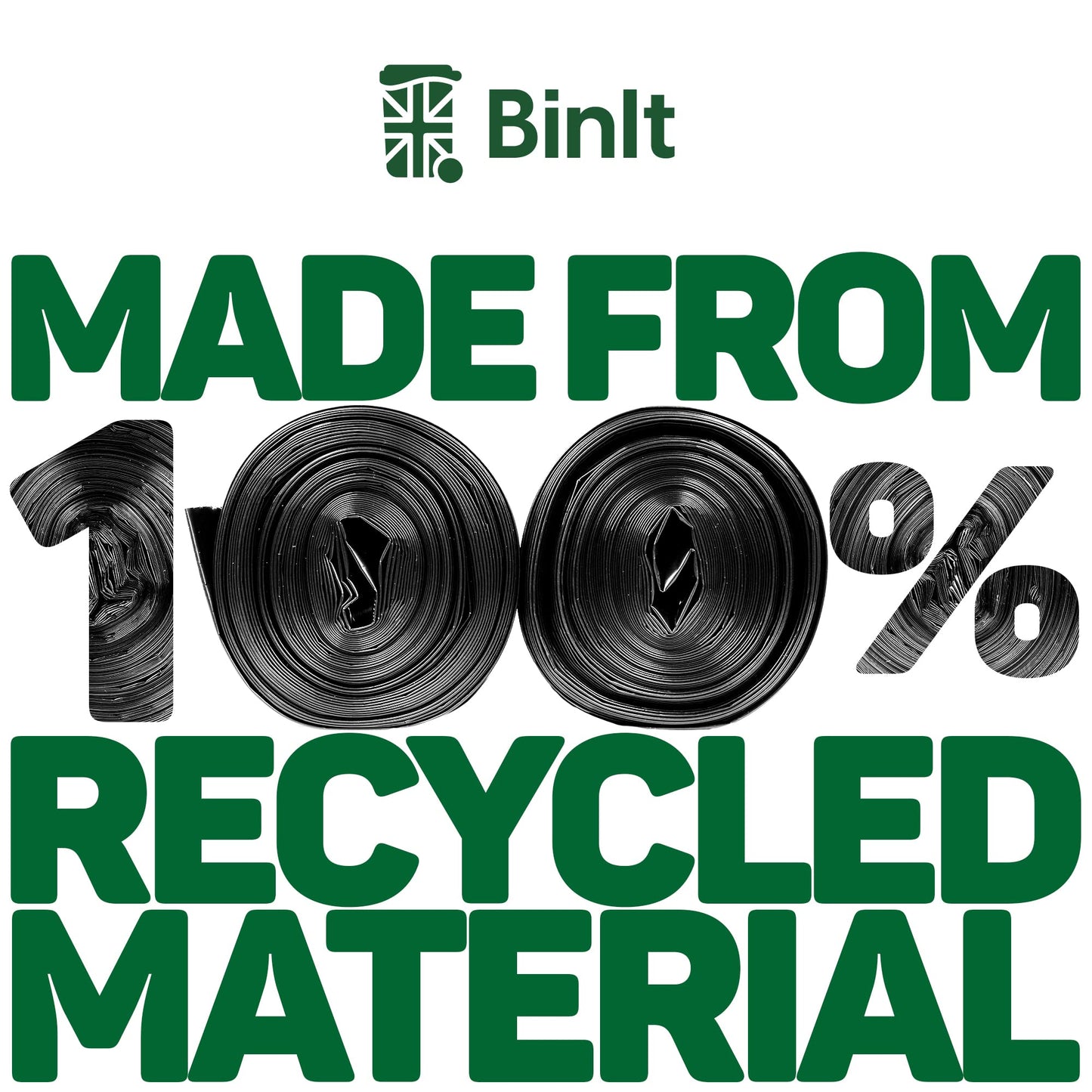 BinIt 90 Jumbo Pack Everyday 70L Eco-Friendly, Strong & Secure, Refuse Sacks, Bin Bags, Bin Liners, Recycled, Tear Resistant, 30 μm, Perfect for Everyday Household & Commercial Use