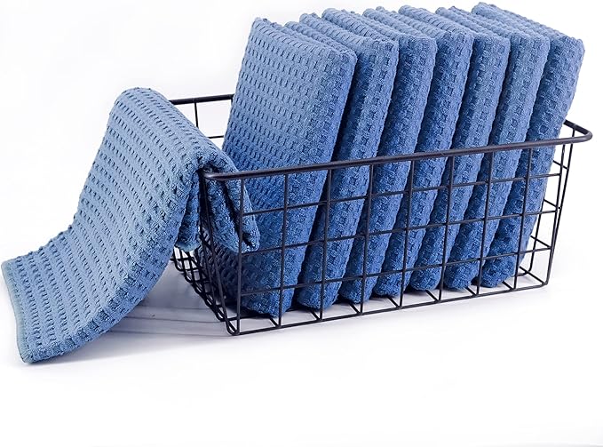POLYTE Ultra Premium Microfiber Kitchen Dish Hand Towel Waffle Weave, 8 Pack