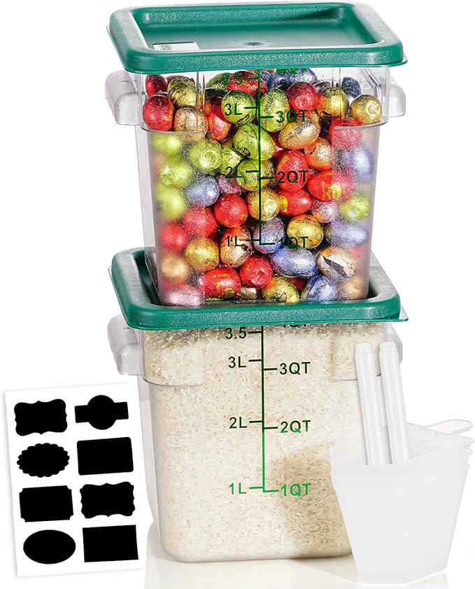 4QT NSF Food Storage Containers: 2 PCS Commercial Clear Square Food Storage
