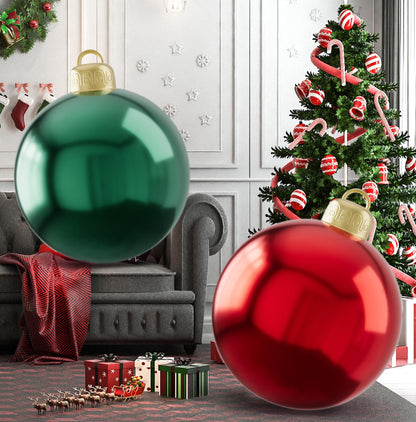 2PCS PVC Christmas Inflatable Ball 24 Inch Giant Inflatable Christmas Decorations Ball Christmas Ornament Balls Xmas Blow up Balls for Outside Holiday Yard Lawn Decor (Red&Green)