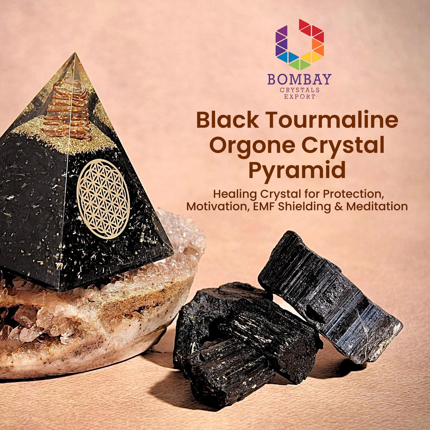 Orgone Black Tourmaline Pyramid – Healing Crystal for Protection, Motivation, EMF Shielding & Meditation – Orgonite Pyramid for Chakra Balancing, Reiki, Spiritual Energy & Positive Vibrations
