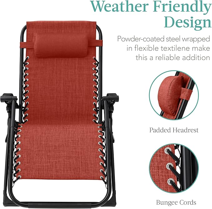 Best Choice Products Oversized Zero Gravity Chair, Folding Outdoor Patio Recliner, XL Anti Gravity Lounger w/Removable Cushion, Cup Holder, Side Tray, 350lb Capacity - Burnt Orange