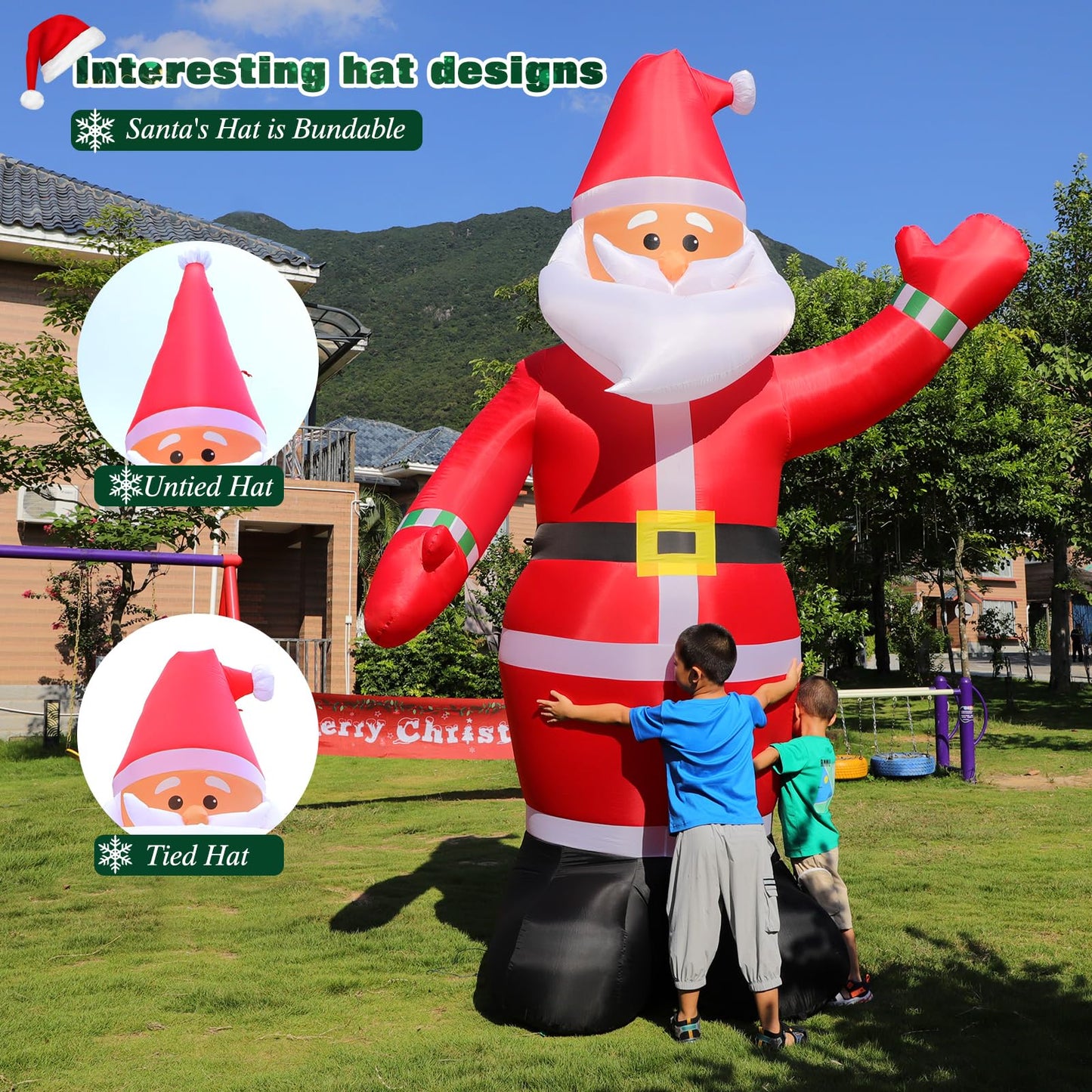 10FT Christmas Inflatables Santa Claus Outdoor Decoration, Giant Blow up Santa Claus with Built-in LED Lights, Classic Xmas Decor for Yard Garden Lawn Hall Plaza Mall Holiday Party, Inflates Quickly