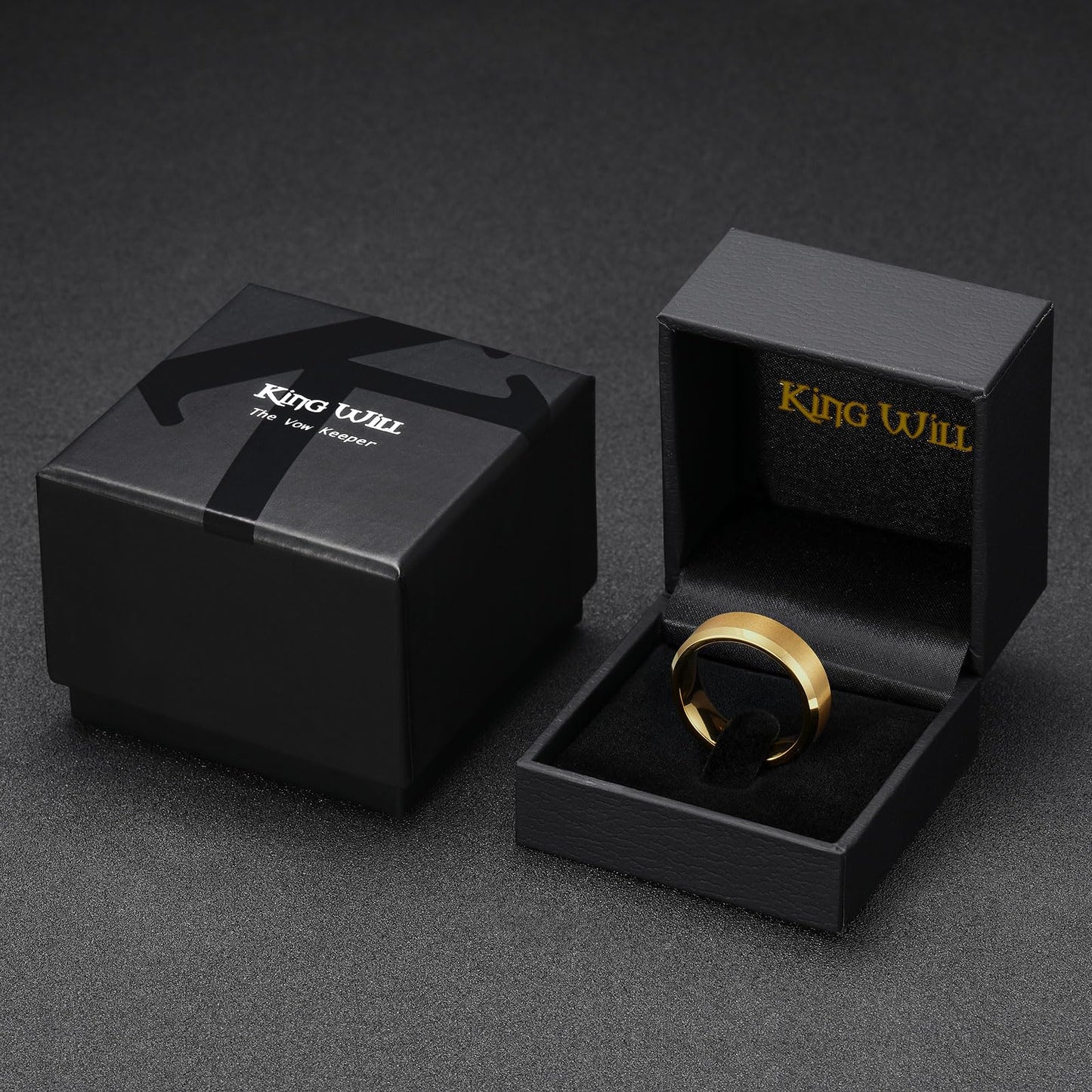King Will 7mm Basic Tungsten Rings For Men Gold Wedding Band Polished Edge Brushed Matte Promise Ring Comfort Fit (Size 10)