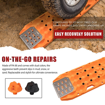 BUNKER INDUST Offroad Traction Boards with Jack Base (Orange) + 3" x 30ft Recovery Straps + Pair 3/4 D Ring Shackles + Bag 35,000 lbs Tree Saver Winch Strap