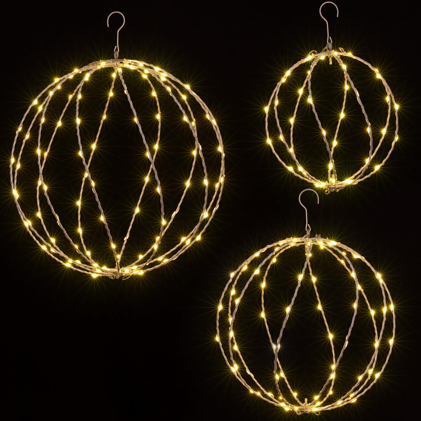 Lightshare 248LED 12IN+16IN+20IN Light Ball Yard Decoration Pathway Lights White Sphere Light Fold Flat Metal Frame Indoor Outdoor Waterproof Garden Lights, Plug in(Set of 3)
