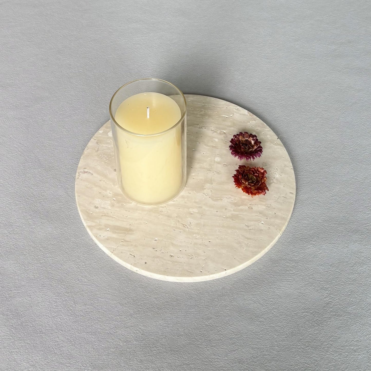 StonePlus Natural Round Marble Tray Matte Polishing Board Circular Plate Home Decor (Beige Travertine)