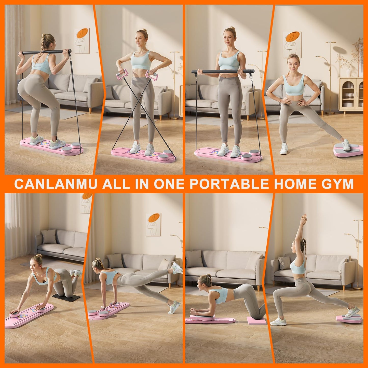 Pilates Board,Pilates Reformer Sets,Multifunctional Abdominal Pilates Board for Home Workout Equipment,Portable Foldable Ab Board Trainer Pilates Exercise Machine,Pilates Reformer Board for Women,pink