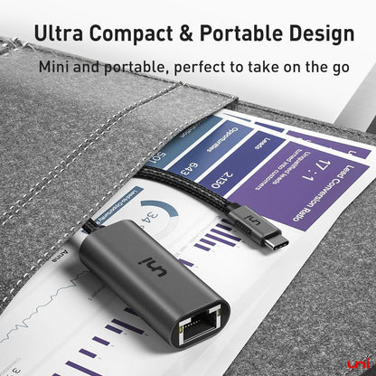 uni USB C to Ethernet Adapter, Driver Free 1Gbps Wired Network Adapter, Gigabit Thunderbolt LAN Adaptor in Aluminum, Compatible for iPhone 15 16, MacBook Pro, MacBook Air, iPad Pro/Air, Dell XPS