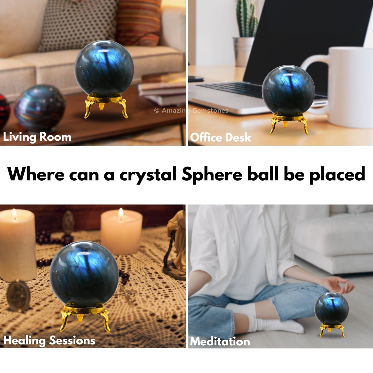 Amazing Gemstone Labradorite Crystal Ball with Stand - 2 Inches Crystal Sphere Meditation Balls for Witchcraft and Decorative Balls