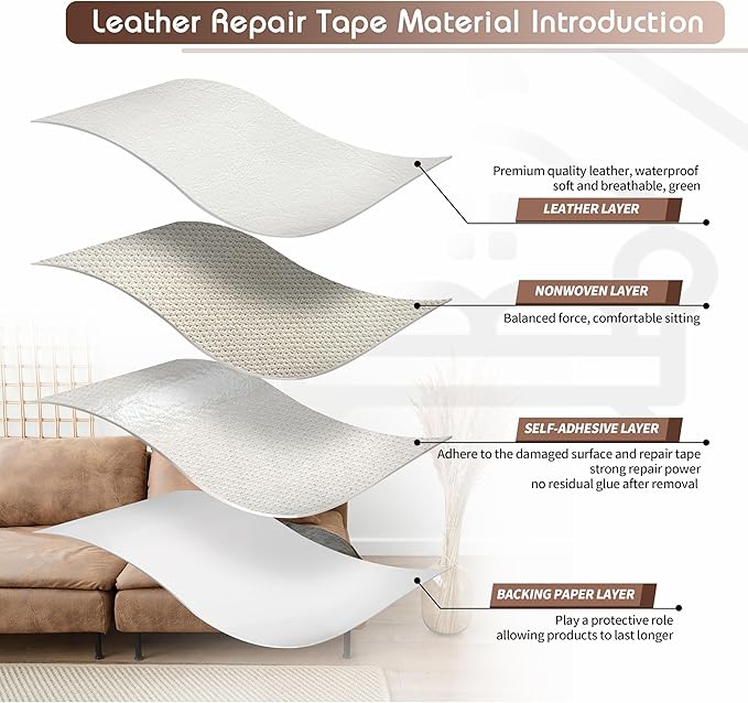 KING MOUNTAIN Leather Repair Patch, 16 x 60 Inches self Adhesive Leather Repair