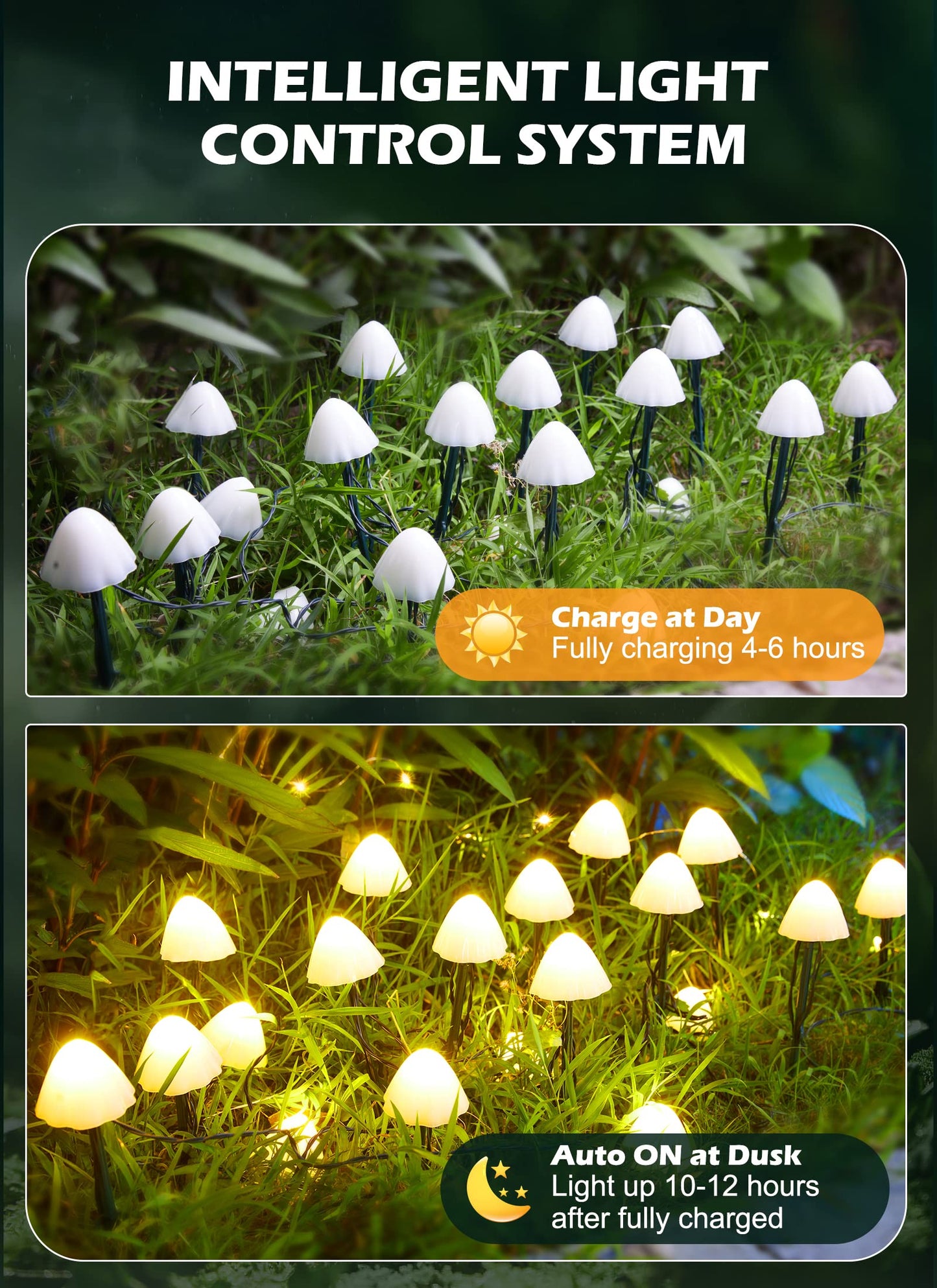 Solar Mushroom Garden Lights for Outside, 20 LED 32.8FT Solar Pathway Lights Outdoor Waterproof for Fence with 8 Lighting Modes for Patio Yard Decorative