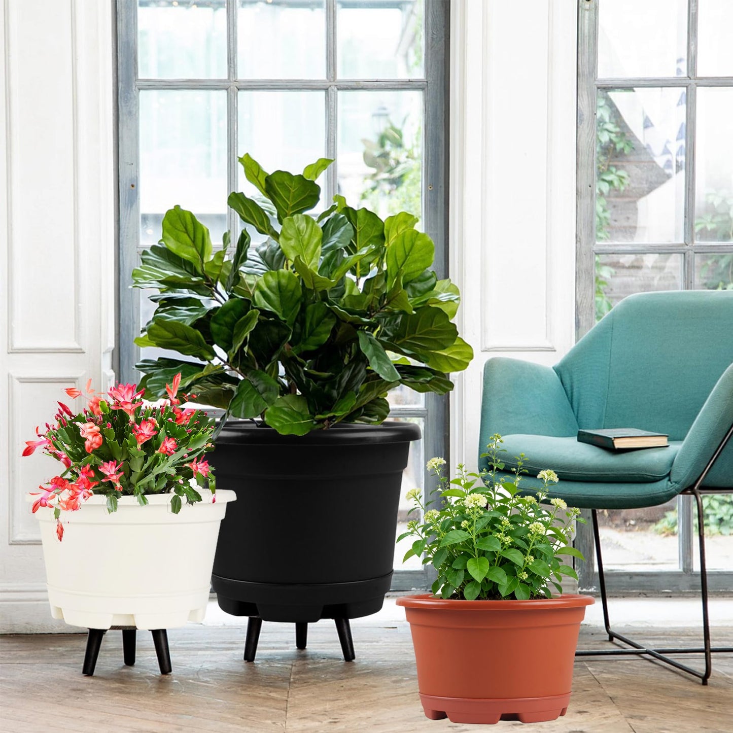 KPUVX 5 Packs 13 inch Plant Pot Modern Decorative Garden Pot with Saucer, Large planters for Outdoor Plants,Decorative Flower Pots