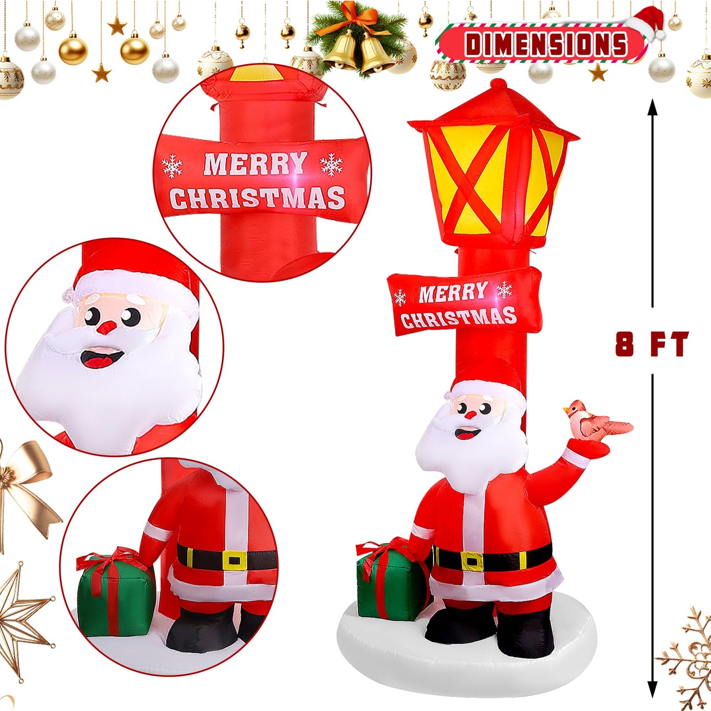 ZaaYee 8FT Christmas Inflatable Yard Decoration, Giant Blow Up Lighthouse with Santa and Redbird with Built-in LED Lights for Front Door Lawn Garden Holiday Display Indoor Outdoor Decor