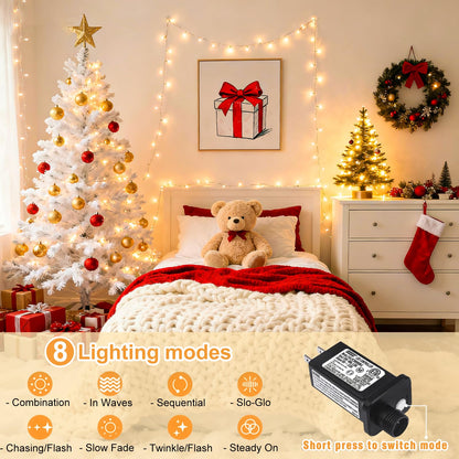 Nielfoi 100FT 300 LED Outdoor String Lights, Plug in Connectable Christmas Lights Indoor, Waterproof 8 Modes String Lights for Outside Bedroom Patio Wedding Garden Party Decorations, Warm White
