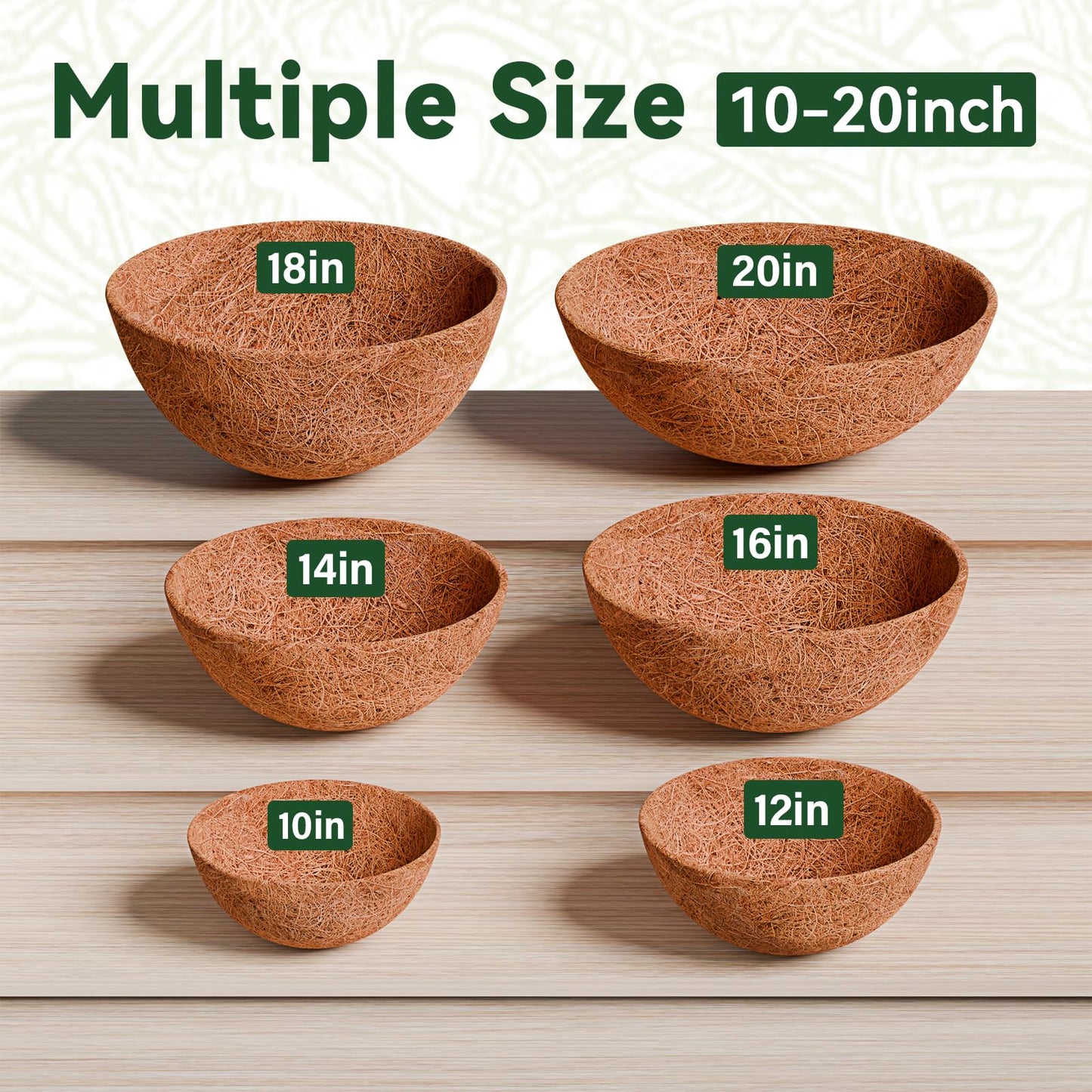 ZeeDix 6 Pack 14 Inch Coconut Liners for Planters, Round Hanging Basket Liners Natural Coco Coir Replacement Liner for Flowers Vegetables Patio Porch Garden Decor