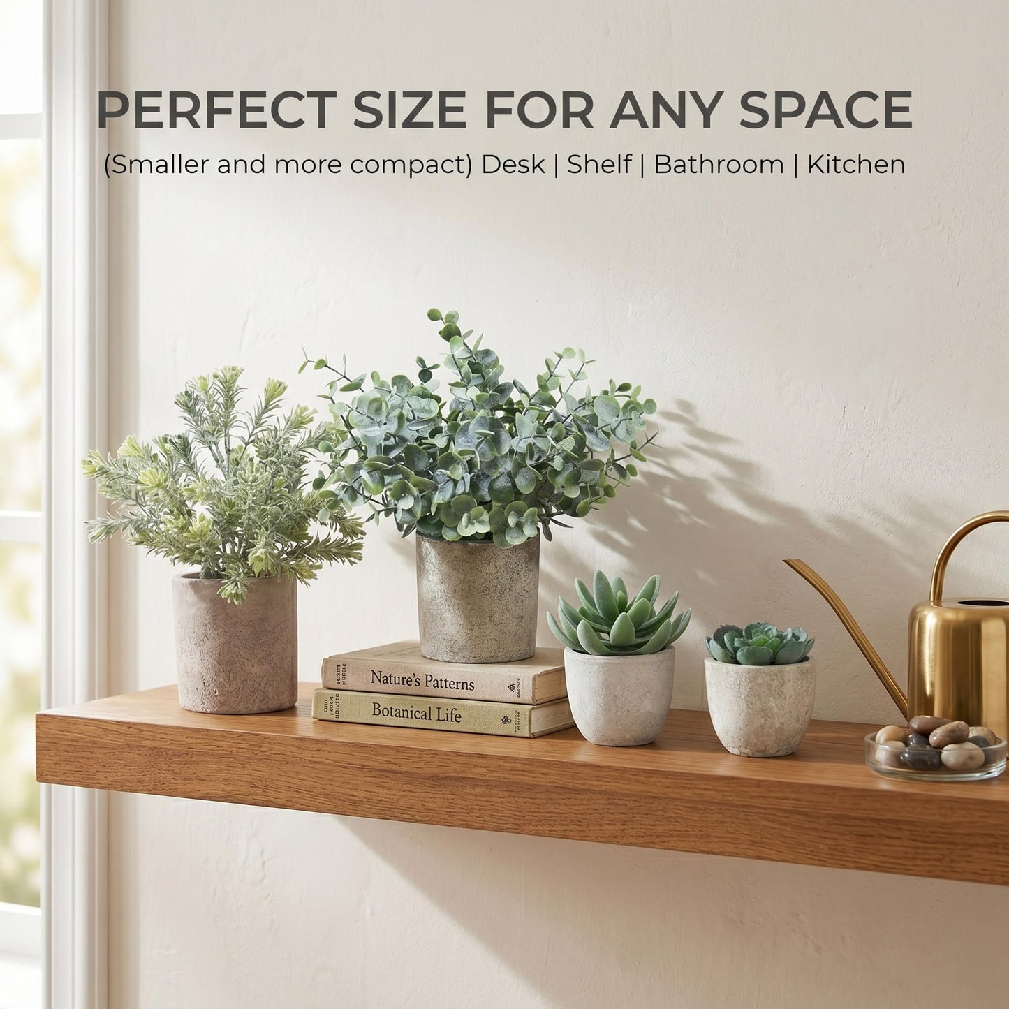 4 Pack Small Fake Plants in Pots, Artificial Eucalyptus Plants & Succulents, Mini Faux Plants for Desk Shelf Office Decor, Realistic Fake Potted Plants Indoor Home Decor