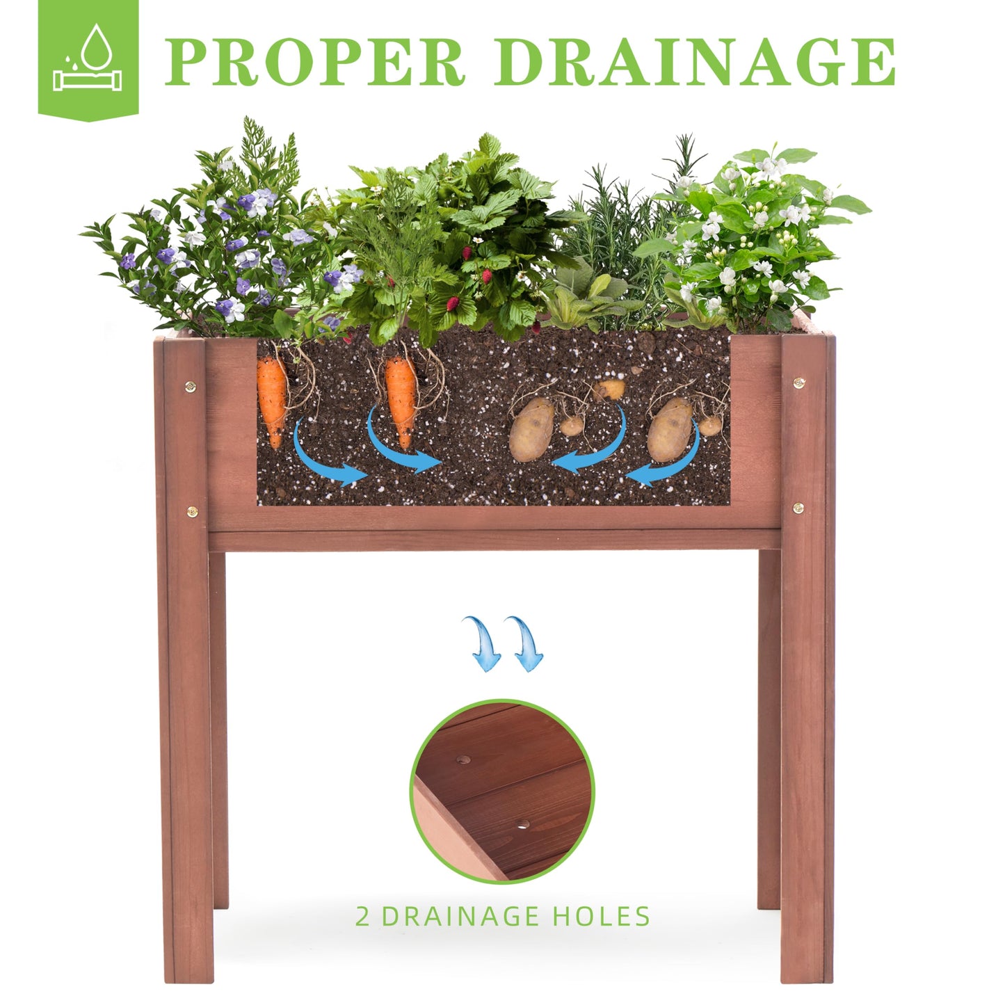 Raised Garden Bed with Legs, 31x16x31'', Outdoor Wood Elevated Planter Box, Thick Legs, w/Liner