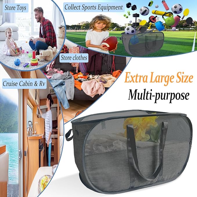Upgraded 100L Collapsible Laundry Basket, Extra Large Mesh Pop Up Laundry Hamper