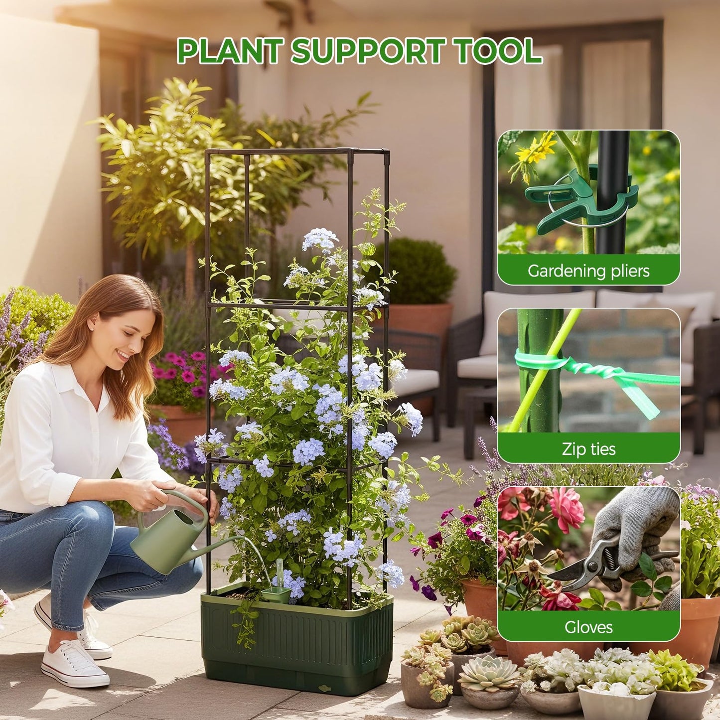 Raised Garden Bed Tomato Planter with Trellis, 52" Self Watering Tomato Planter with Water Level Indicator, Larger Rectangular Tomato Cages for Indoor & Outdoor Climbing Vegetable and Plants (1)