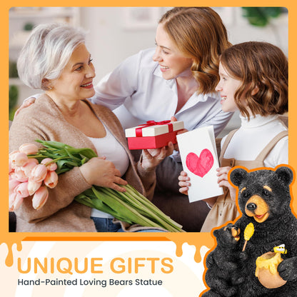 GIGALUMI Solar Garden Statues Loving Bear Figurine Lights for Outside, Yard Decorations Outdoor, Garden Decor Unique Birthday Housewarming Gifts for Mom, Women, Black