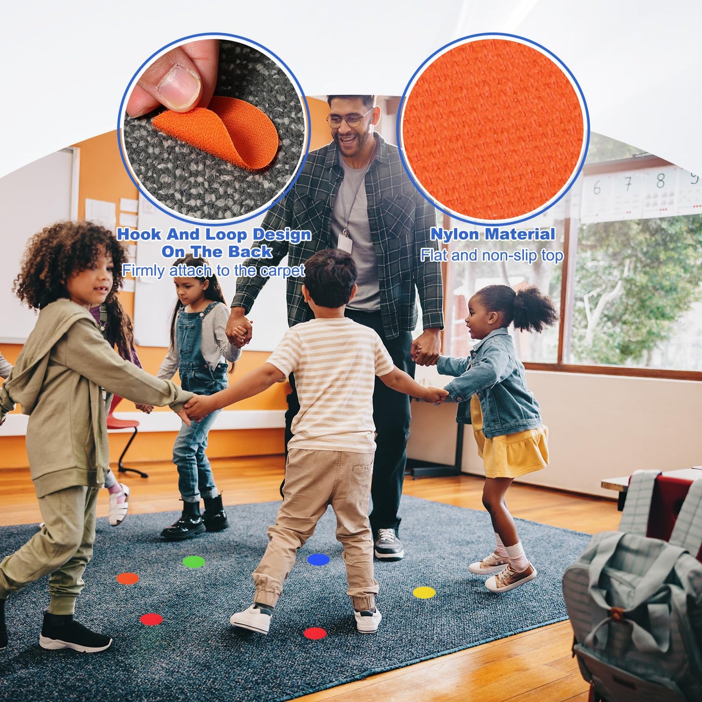 PATIKIL Carpet Marker Spots 2 Inch / 5cm, 48 Pack Round Floor Markers Non Slip Carpet Dots for Classroom Teacher, Orange