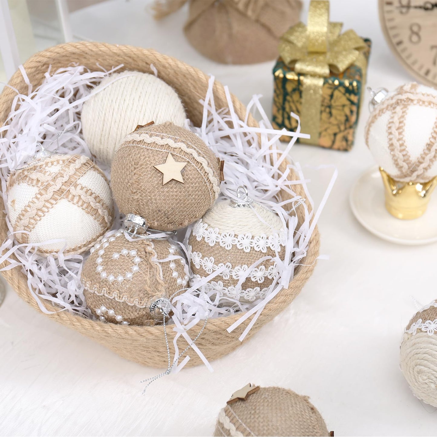 12PCS Christmas Ball Ornaments, 3.14"/80MM Boho Shatterproof Christmas Tree Hanging Ball Decorations, for Home Indoor Farmhouse Xmas Vase Bowls Filler Centerpiece Rustic Decor
