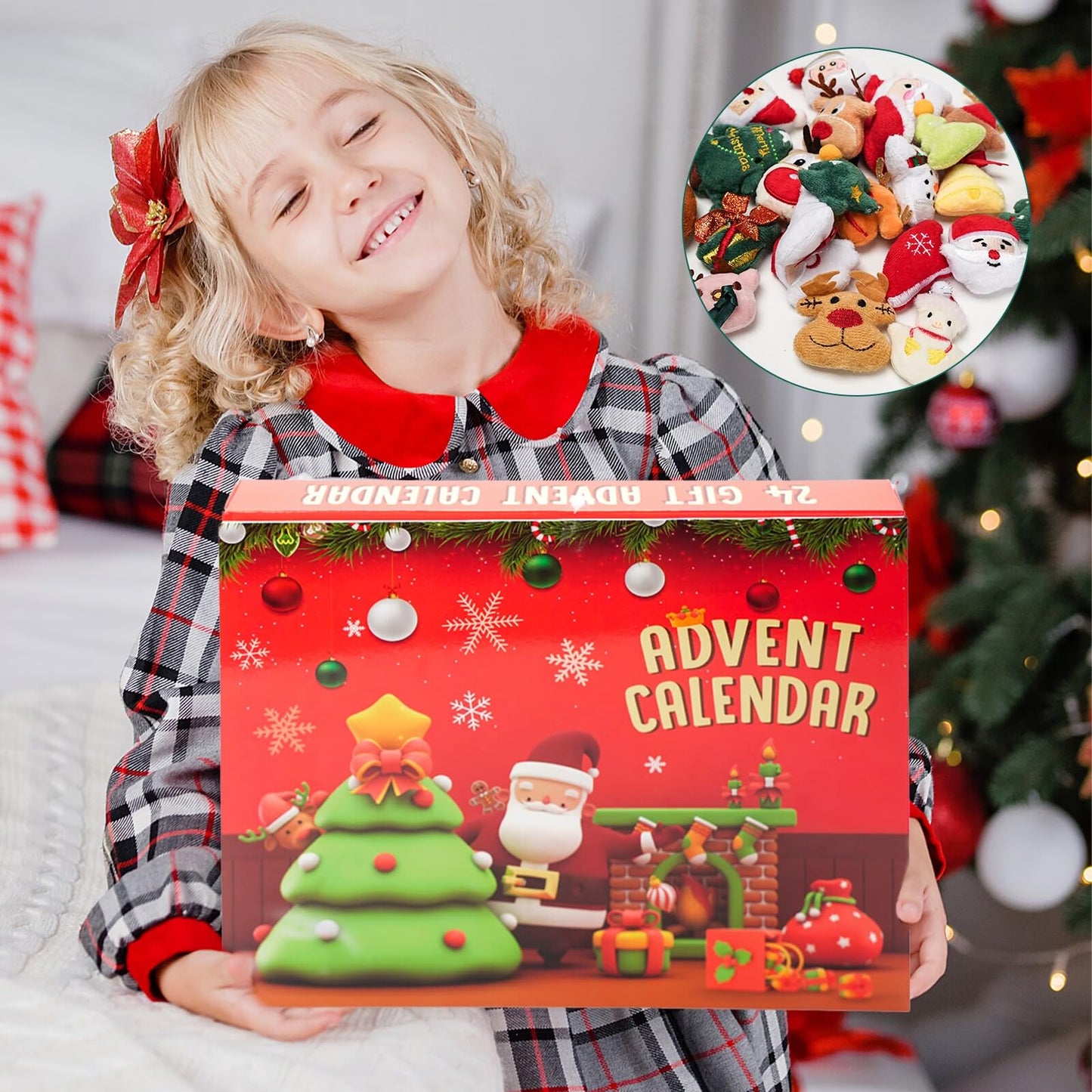 Christmas Advent Calendar, Christmas Gift 2025, Christmas Countdown Calendar Ornaments， 24 Piece Set Plush Christmas Ornaments， Angel Santa Claus Snowman Reindeer Mini Christmas Tree Ornaments