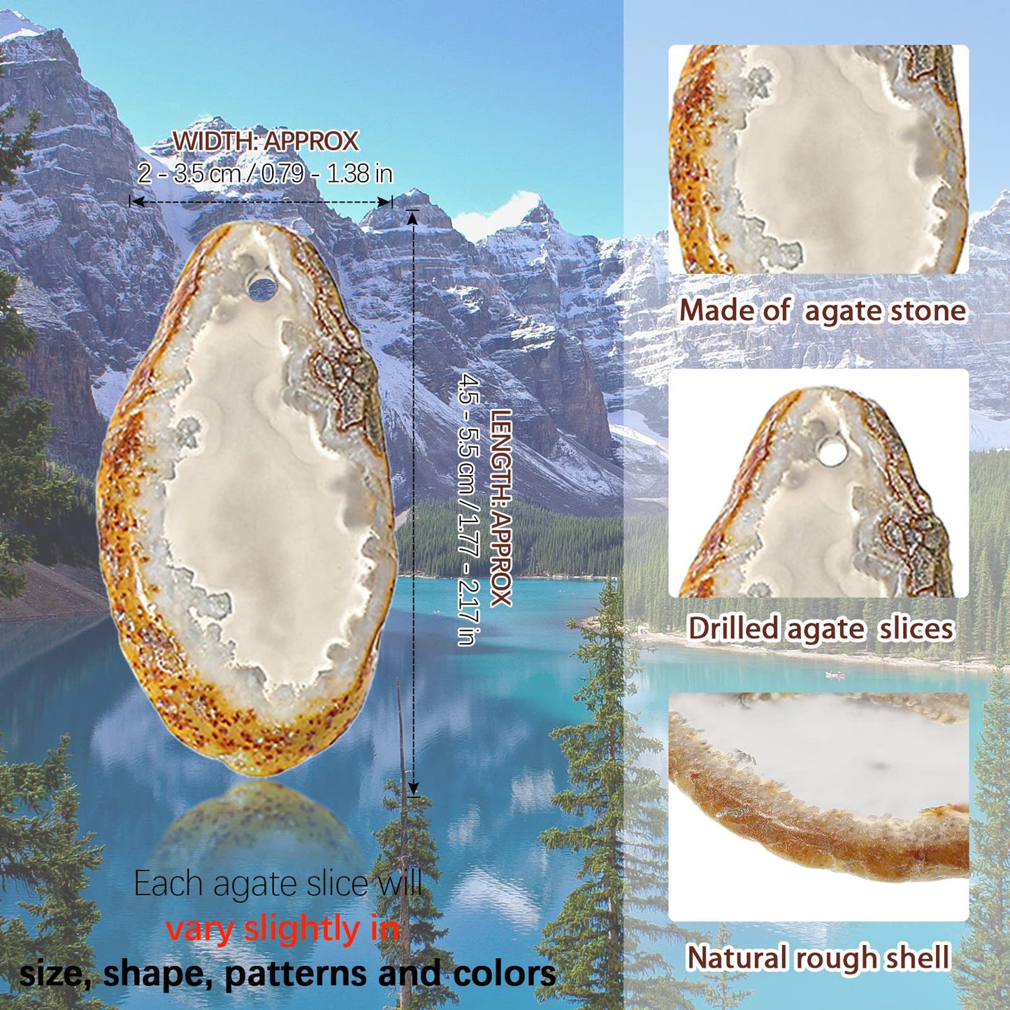 Hicarer 16 Pcs Agate Slices Polished Agate Slices with Holes Irregular Pendants Stone Bulk Drilled Geode Slivers for Christmas Women DIY Craft Gifts Jewelry Making(Grey)