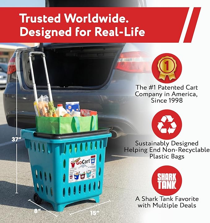 dbest products GoCart, Teal Grocery Cart Shopping Laundry Basket on Wheels