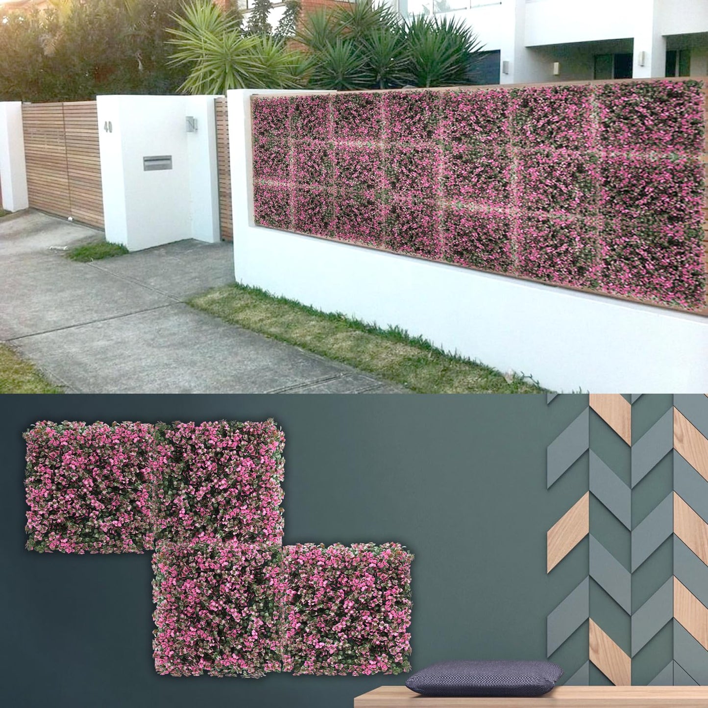Patio Paradise 20"x20" (6PC) Artificial Grass Wall Panels Greenery Backdrop Faux Boxwood Hedge Fake Ivy Privacy Screen for Outdoor Wedding Décor Photography Background, Pink Reineckea Carnea