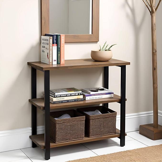 Alaterre Furniture Pomona Living Room 3-Tier Solid Wood Under-Window Bookshelf