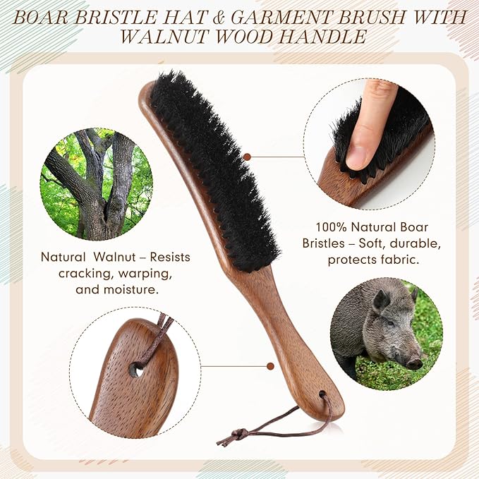 Patelai 2 Pcs Horsehair Felt Hat Brush Kit Lint Brush