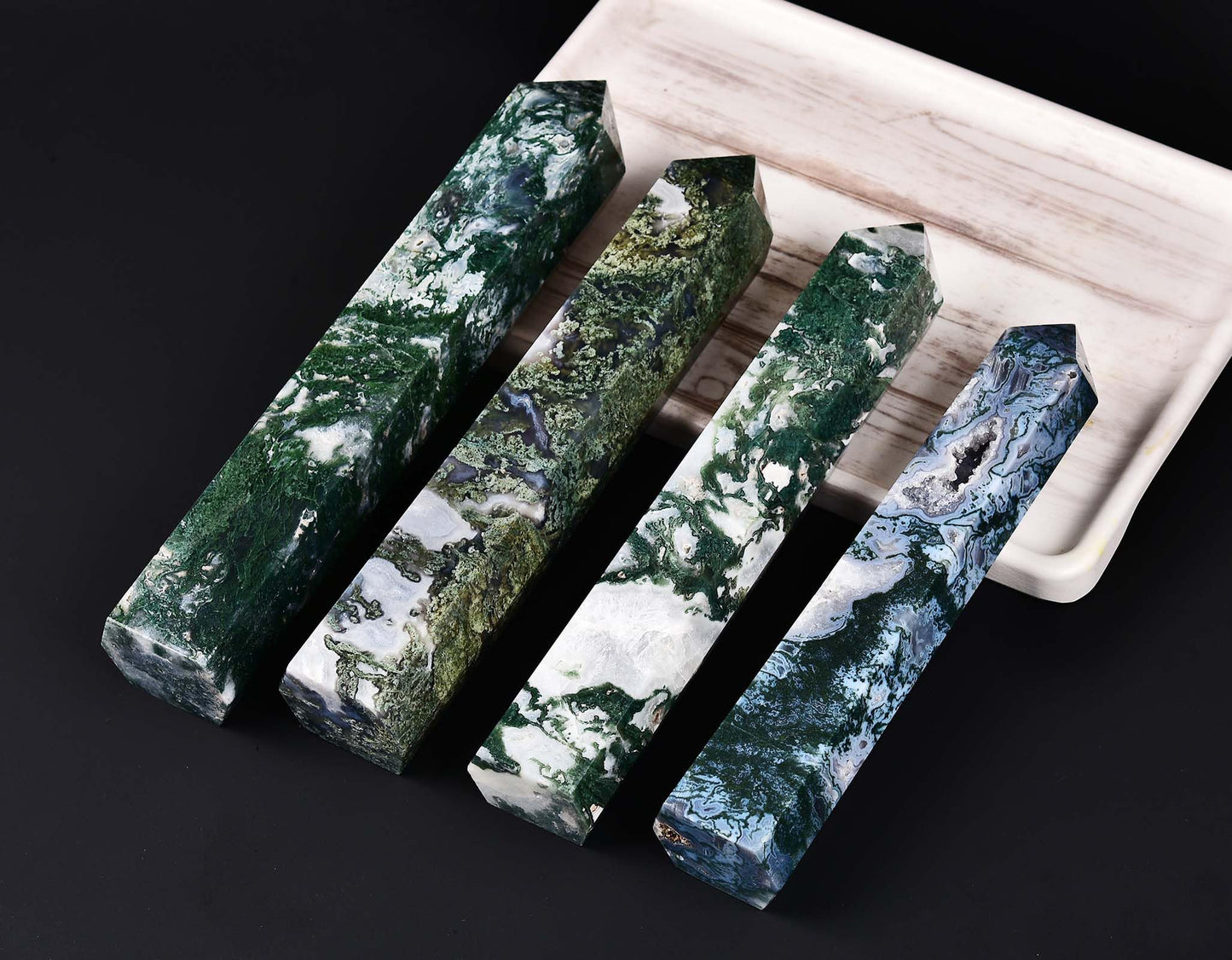 AMOYSTONE Extra Large Healing Crystal Obelisk Towers Moss Agate Point Wand Home Decor Reiki Healing 4.4-4.8LBS