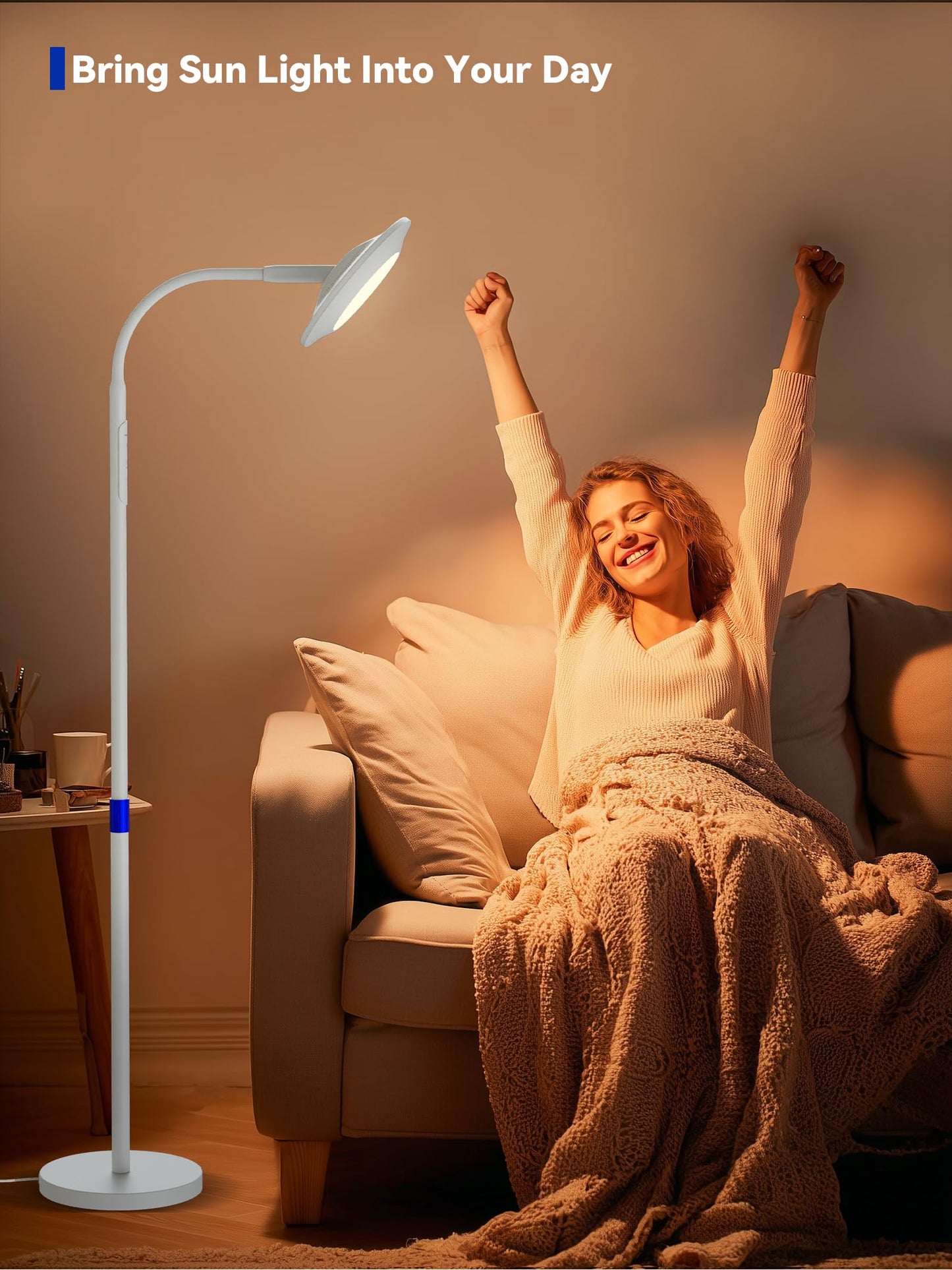 48000 LUX UV-Free Sunlight Lamp, 36W Bright LED Floor Lamp, Full Spectrum Sun Lamp, 7 Brightness Levels 4 Color Temps with Remote, Adjustable Height Reading Floor Lamp for Living Room Bedroom Office