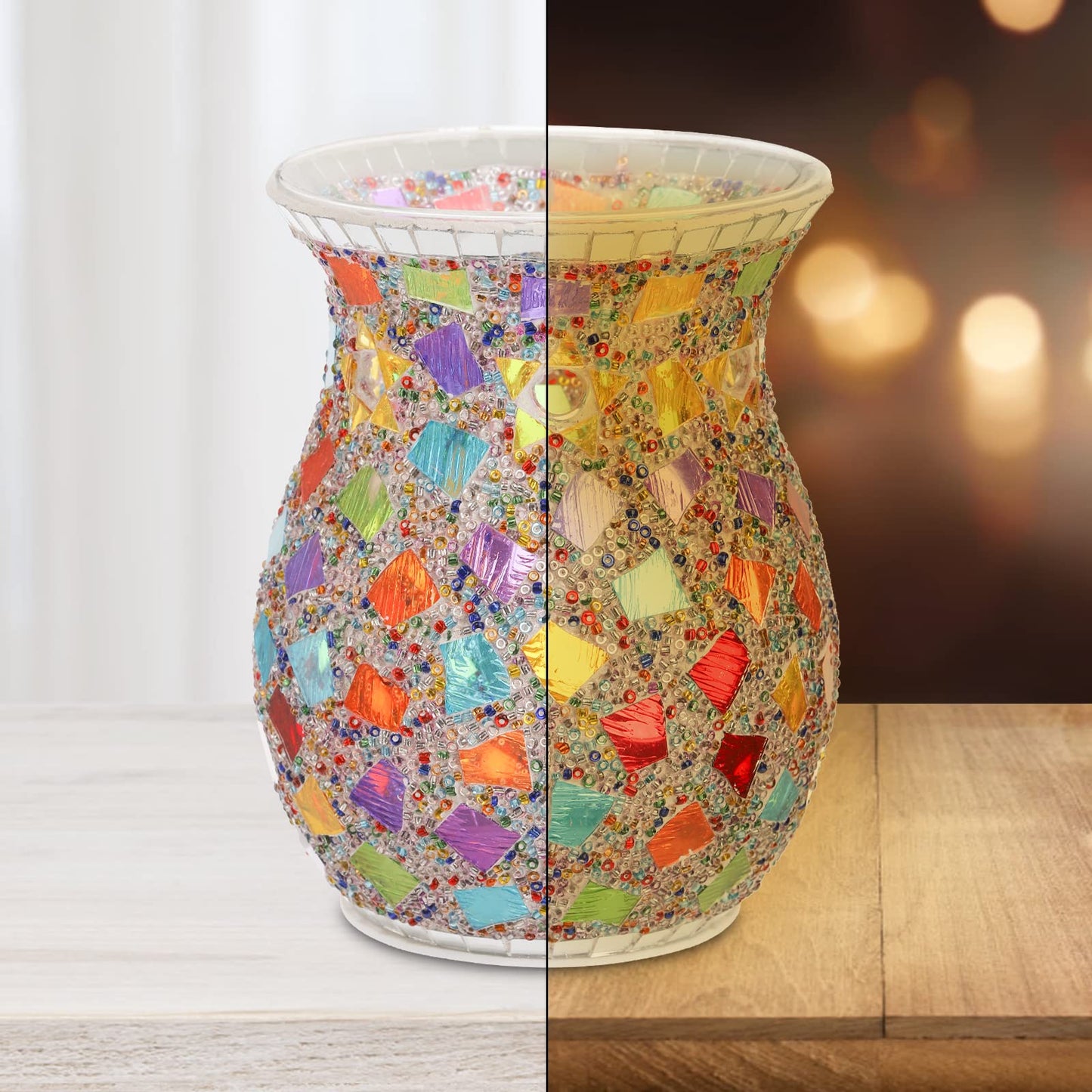 Lyellfe 2 Pack Essential Oil Burner, Fragrance Oil Warmer, Decorative Tealight Candle Holder, Incense Aromatherapy Oil Diffuser, Scented Wax Warmer for Gift Home Table Decor, Mosaic Glass